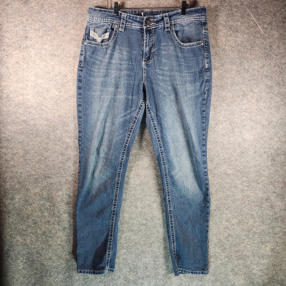 VIGOLD Womens‎ Jeans Size 16 Blue Denim Tapered Embellished Pockets High Rise